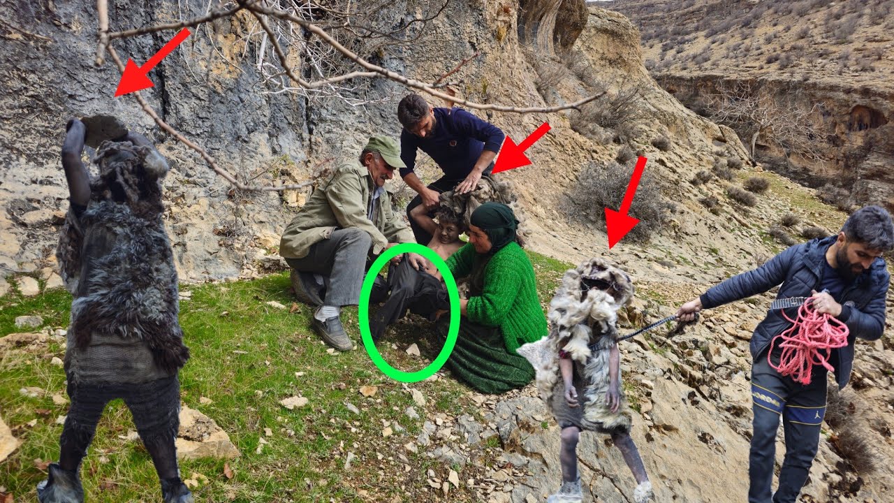 The wild cave giant in our cave:A nomadic family struggles to dress the boy of the wild cave giant.