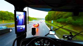 Driving a truck on a rainy day on German Autobahn // ASMR drive truck