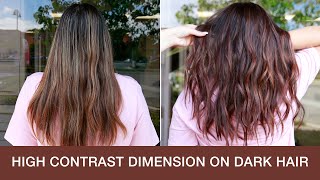 How to Create High Contrast Dimension on Dark Hair | Highlight and Face-Framing Colormelt Technique