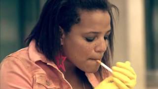 Skns Girl Smoking in Yellow Rubber Gloves