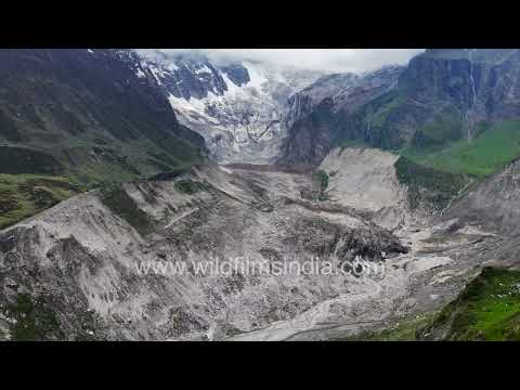 Where a green mountain valley meets the rugged Panchachuli Glacier landscape