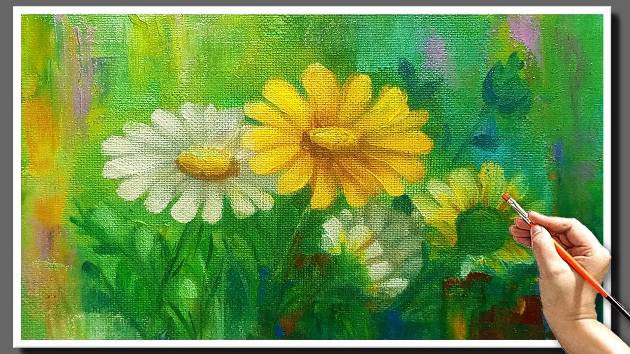easy flower painting for beginners | daisy painting tutorial | acrylic ...
