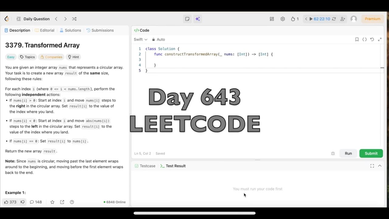 Day 643: LeetCode Problem 3379. Transformed Array - Swift - YouTube