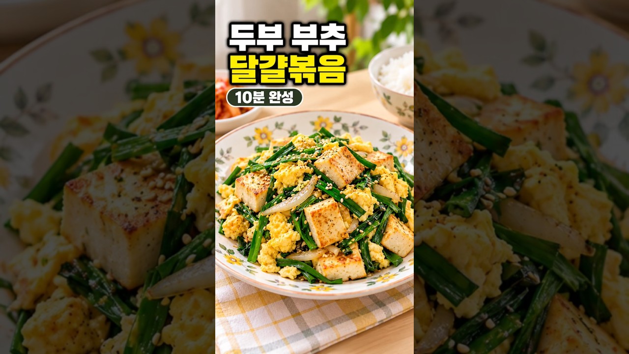 바쁜 아침 10분이면 끝🍳 두부+달걀+부추로 든든하게! 부추는 마지막 30초가 포인트. 레시피 숏폼 썸네일