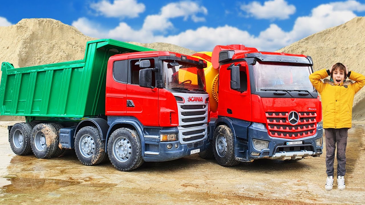 Пожарный кран вытащил бетономешалку и самосвал