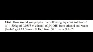 How would you prepare the following aqueous solutions? (a) 1.50 of 0.0355 ethanol from ethanol an