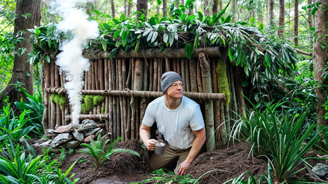 Building a Wood Survival Shelter | Solo Bushcraft Challenge - YouTube