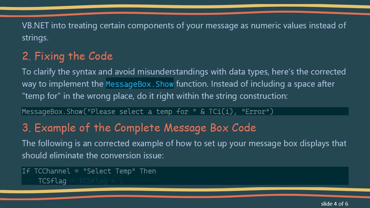 Resolving the Conversion from String to type 'Long' Error in VB.NET Message Boxes