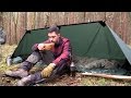 Solo Camping in the Forest  - Fire Reflector, Tarp, Camp Fire, Axe and Knife Work