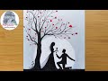 Pencil sketch  romantic propose scenery  how to draw romantic couple under love tree