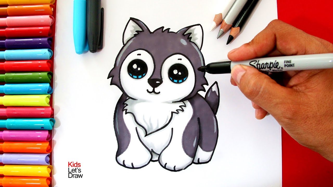 Cómo dibujar un PERRITO SIBERIANO Bebé Kawaii | How to draw a Cute ...