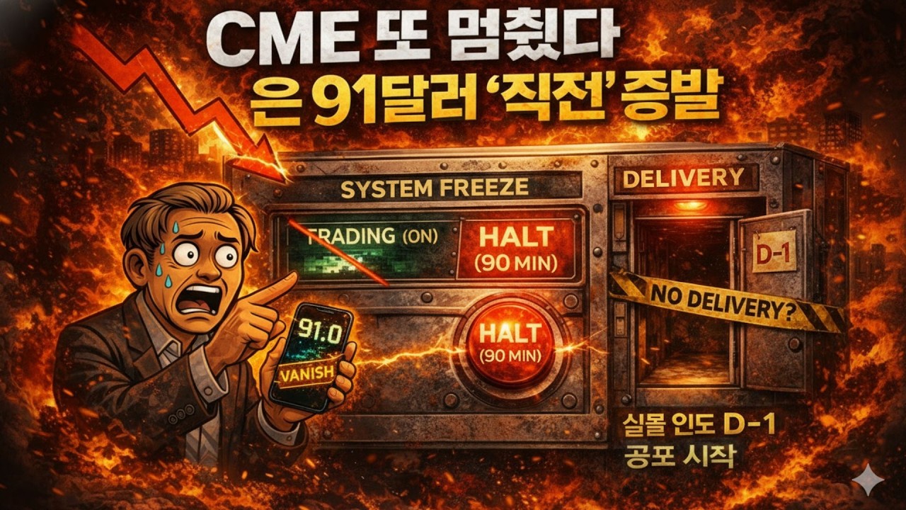 CME 또 멈췄다, 은 91달러 돌파 ‘직전’ 증발… 실물 인도 D-1의 공포 [종이 은 시스템 붕괴의 진실]