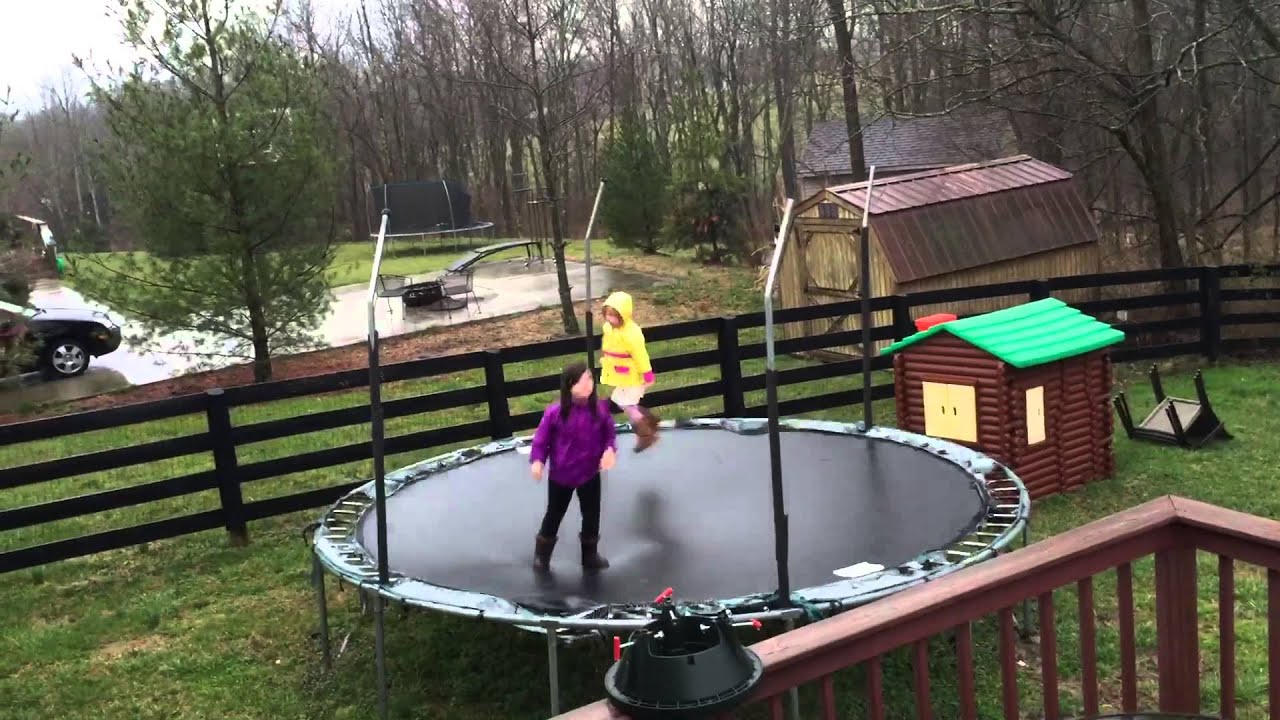 Jumping on the trampoline in the rain. YouTube
