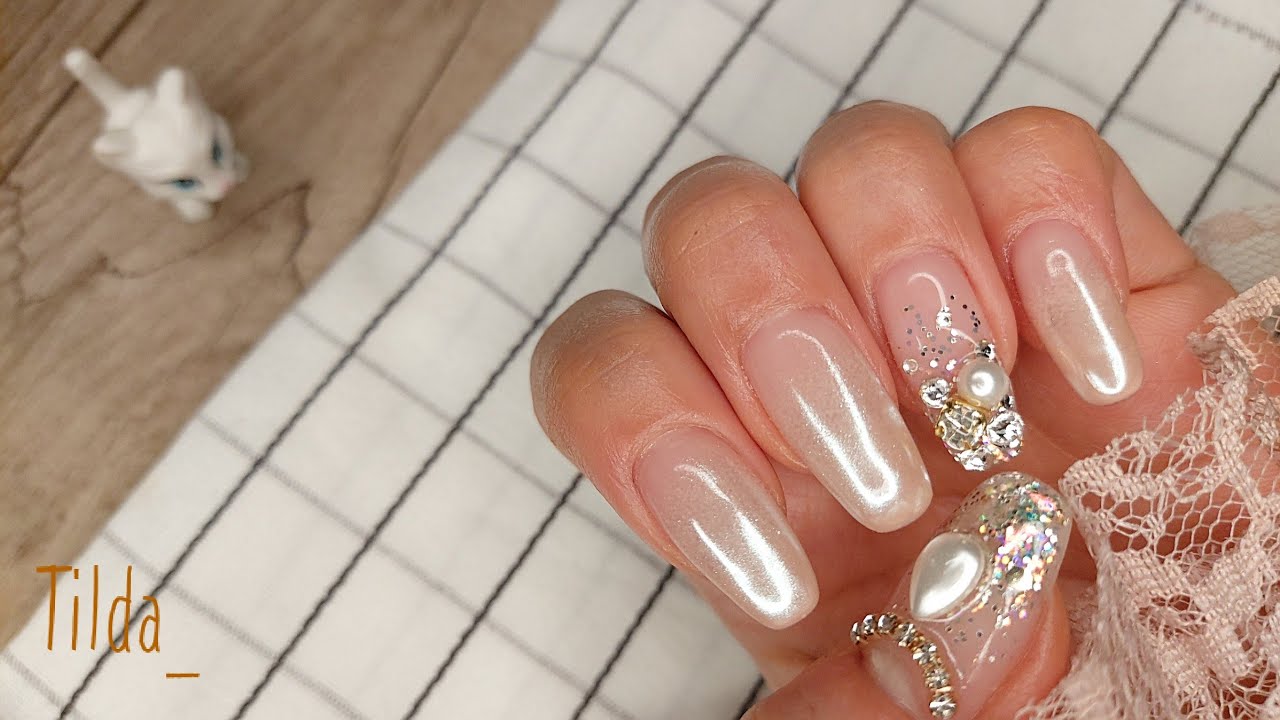[셀프네일] 진주 그라데이션 네일, 우아함의 끝판왕👍, 지이이인짜 강추하는 네일 | Pearl nails, Graceful nails