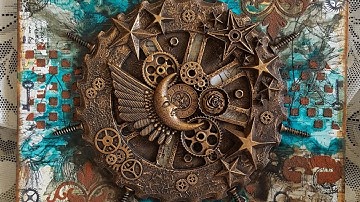 Industrial / Steampunk wooden panel w/ Finnabair products