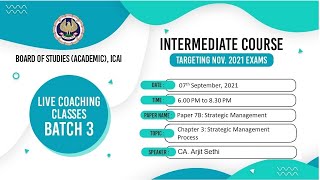 Intermediate Paper-7B: SM | Topic: Chapter 3: Strategic Management...| Session 2 | 07 September,2021