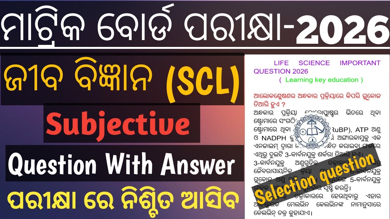 10th Class Board Exam Life Science 2026 Subjective Selection Question with answer / Class 10 Science