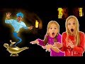 Amelia and Avelina find a magic lamp adventure with a funny Genie