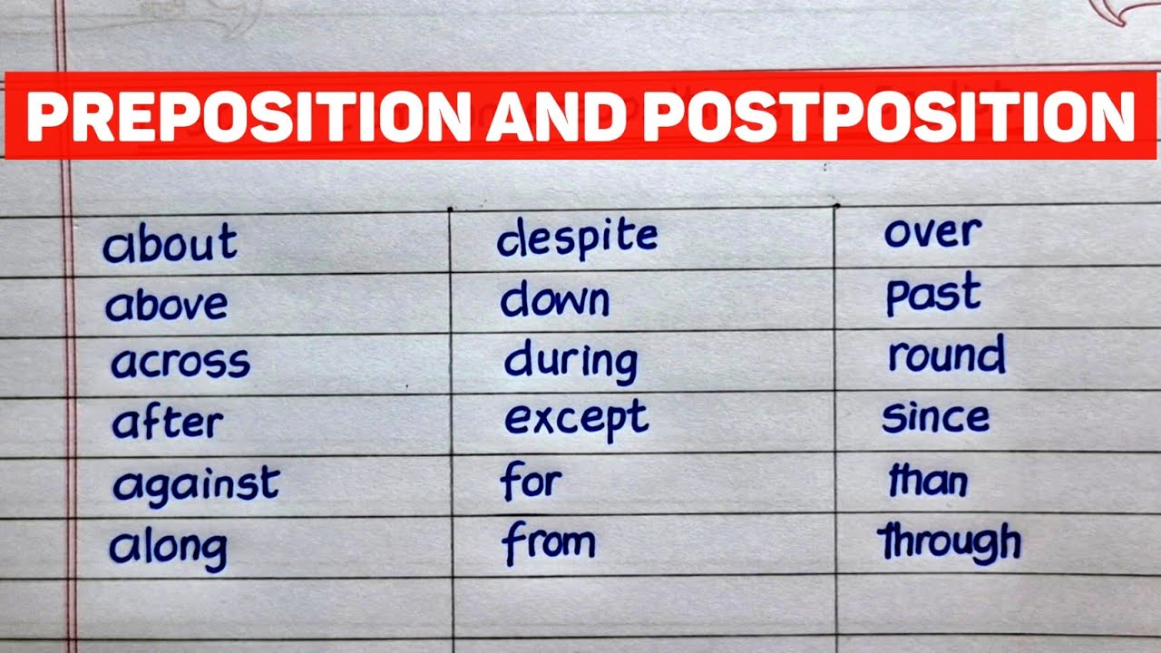 Preposition and postposition | List of common preposition and ...
