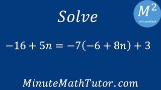 Solve -16+5n=-7(-6+8n)+3