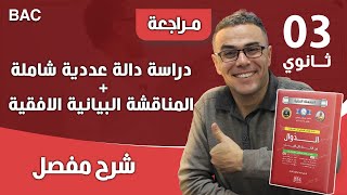 دراسة دالة عددية شاملة + المناقشة البيانية الافقية