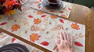 U'Artlines Fall Placemats Set of 4, Thanksgiving Orange Pumpkins Green Leaves Buffalo Plaid mat