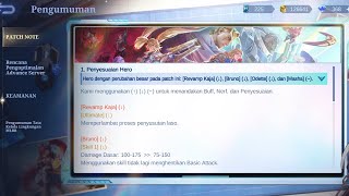UPDATE PATCH NOTE 2.1.94 ADVANCE SERVER REVAMP KAJA NERF,BRUNO NERF,ODETTE NERF, MASHA ADJUSTMENT