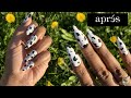 RESHAPING APRES GEL X COFFIN TIPS TO STILETTO TIPS + COW PRINT DESIGN