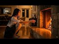 Fireplace Sounds Girl Warming Up by the Fire After Rain, Cozy & Relaxing