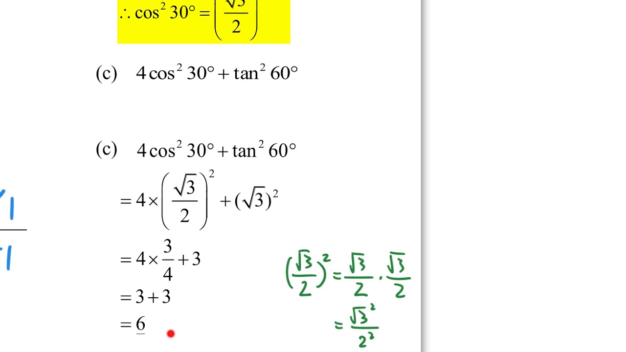 S3 Ex 9A Trigonometric Ratios of Special Angles 02 - YouTube