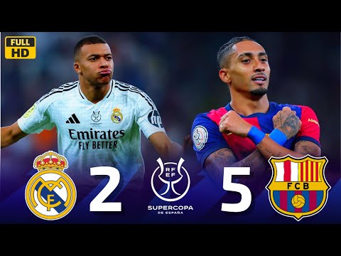 ملخص مباراة برشلونة وريال مدريد 5 2 نهائي كاس السوبر الاسباني 2025 تعليق فارس عوض