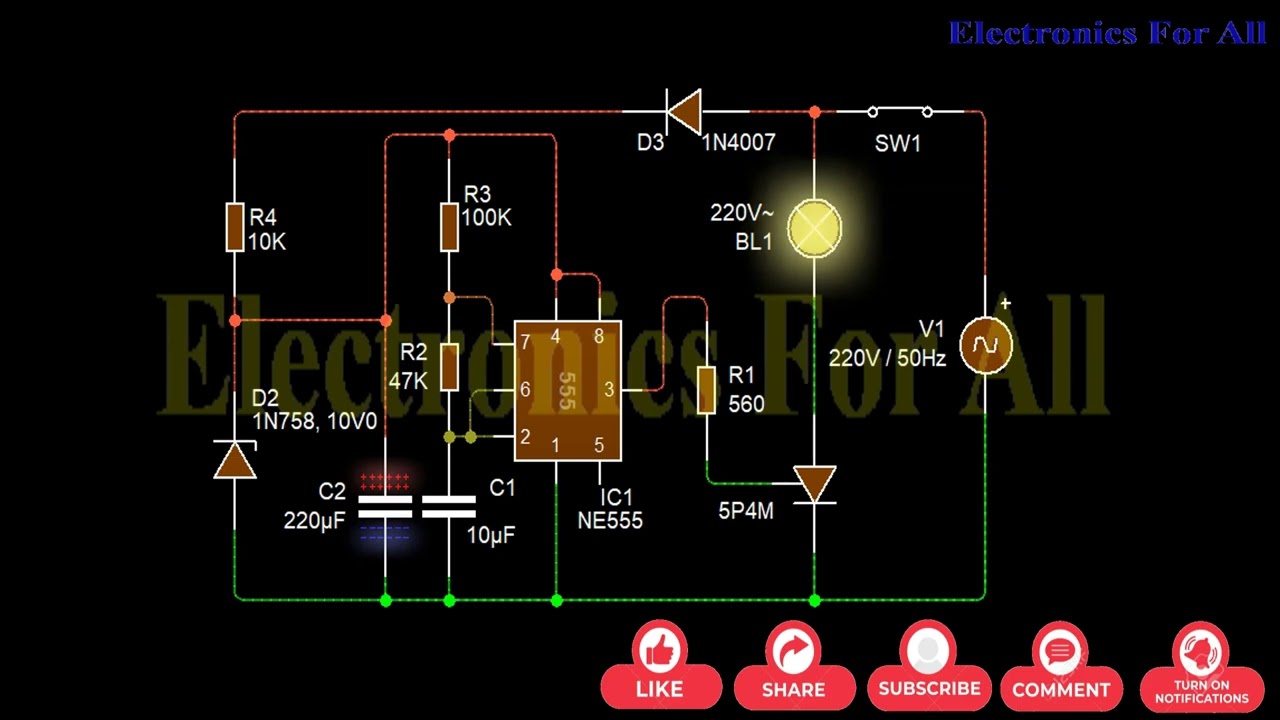 220V AC Lamp Flasher Circuit Using 555 IC