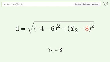 Find the distance between two points p1 (6,8) and p2 (-4,3): Step-by-Step Video Solution