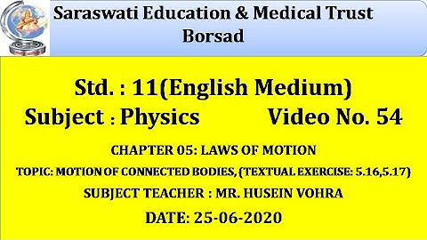 PHY(ENG. MED) CLASS 11|25-06-2020|CHAP 05: LAWS OF MOTION(PART-54)~ BY HUSEIN VOHRA