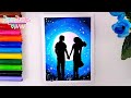 Cómo dibujar un PAISAJE NOCTURNO (pareja enamorada) - ideas de paisajes fáciles con acuarela