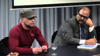 Brandon Bryant, a former US-drone pilot, speaks at ECCHR in Berlin
