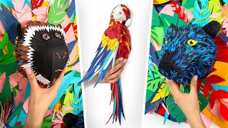 Wie man ein cooles Papierbild mit exotischen Tieren und Vögeln macht