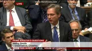 Henry Smith MP backs Crawley business at Prime Minister's Questions in the House of Commons