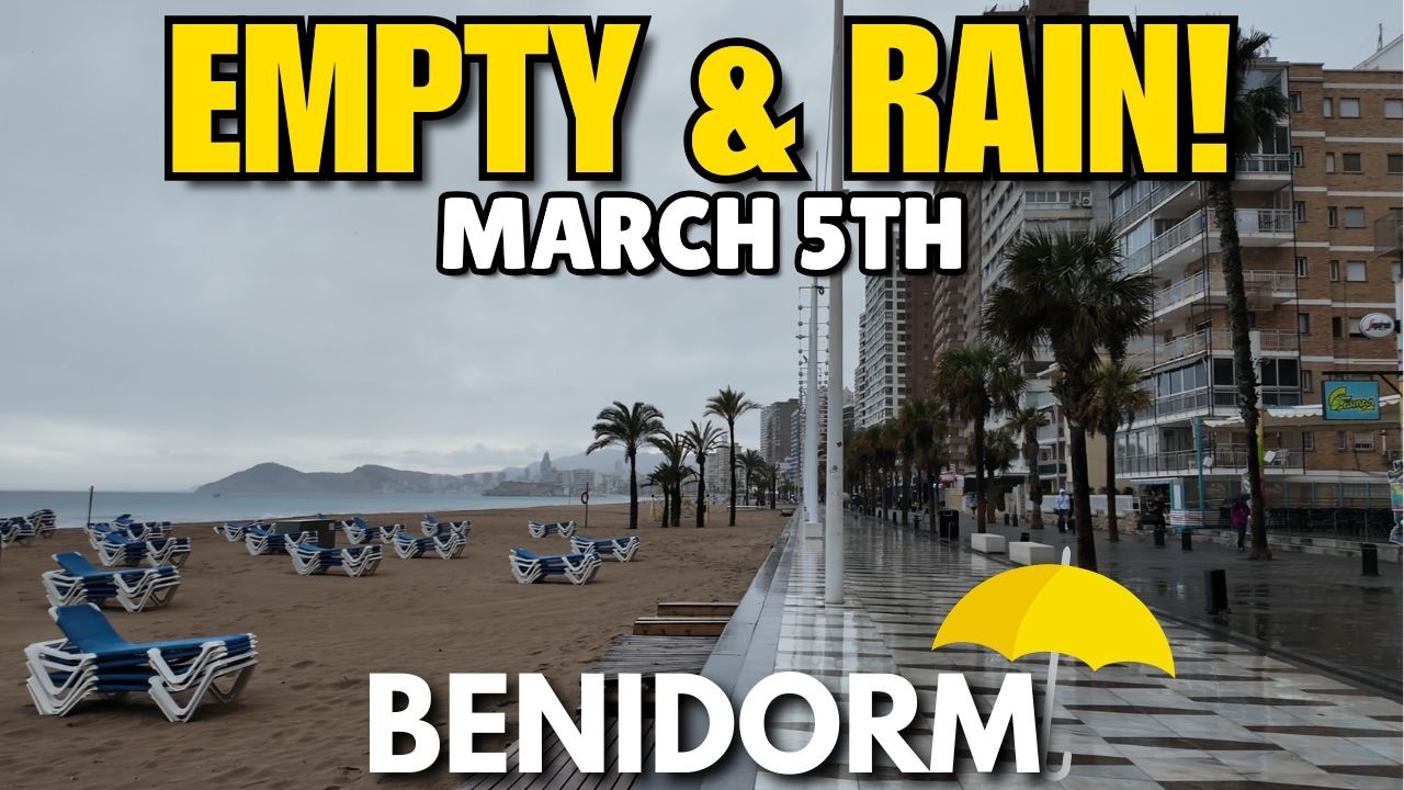 Benidorm Hit By HEAVY RAIN.. 😨🌧️ EMPTY Levante Beach & Cold Weather!
