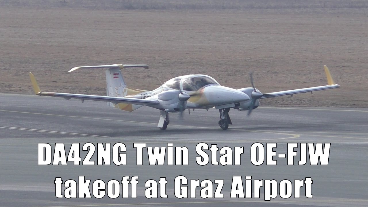 dieflugschule.at DA42NG Twin Star takeoff at Graz Airport | OE-FJW