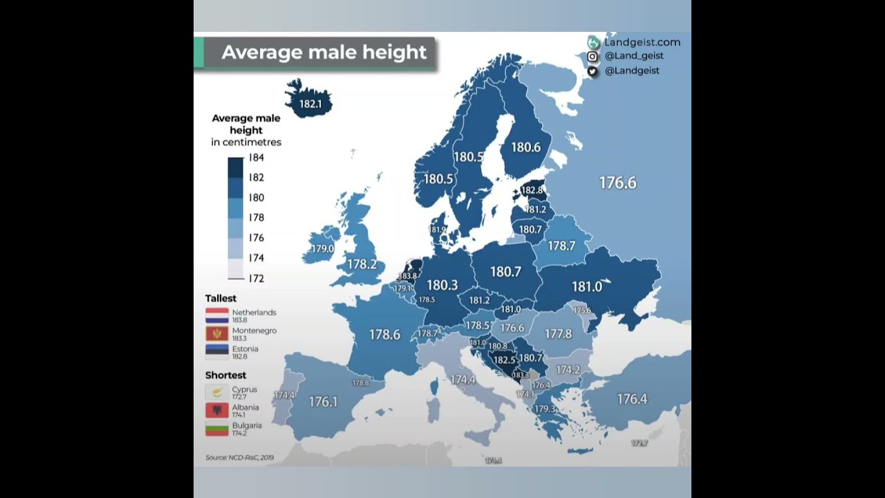 Average Male Height in European Countries! 