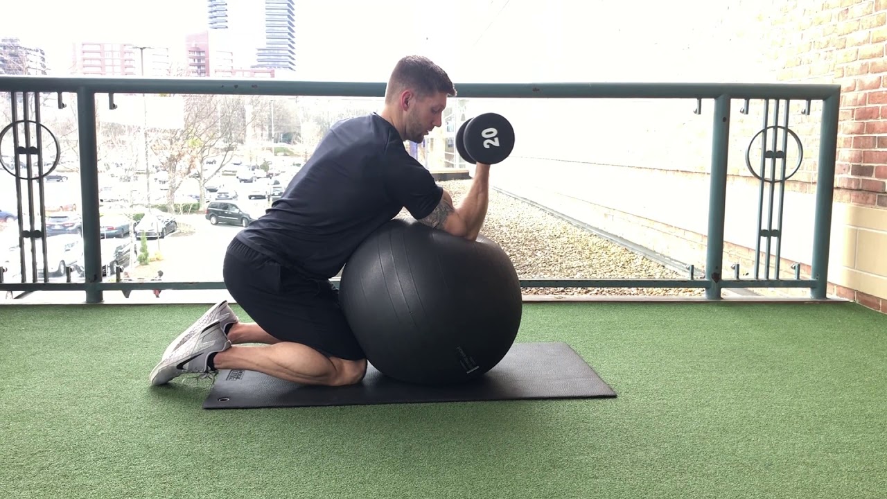 Stability Ball Single Arm Dumbbell Preacher Curl - YouTube