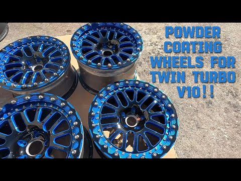 Powder coating a set of beadlock wheels for a Twin-turbo sheepeyrace V10!!