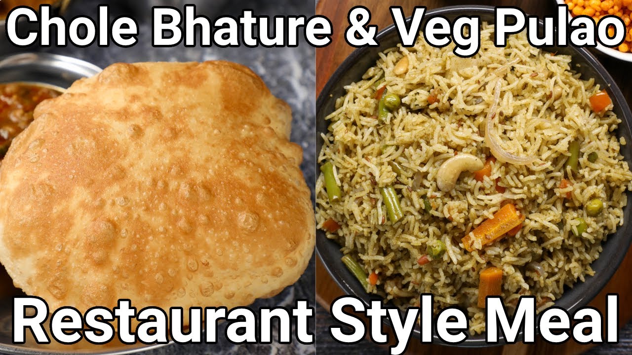 bhature and veg pulao combo recipe | chole & green pulao recipe | chole bhatura & rice meal combo | Hebbar | Hebbars Kitchen