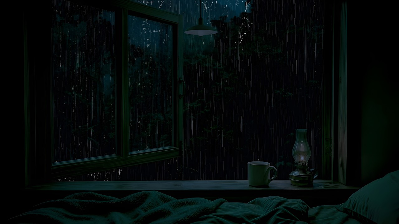 Slow Rainfall at Midnight Outside Bedroom l Cozy Window Sounds for Fast Sleep, ASMR