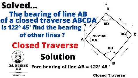 How to find the bearing of lines from the Included angles in Closed traverse | Solved Numerical