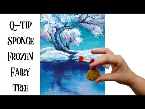Easy painting of a Fairy Snow Tree with Cotton Swabs