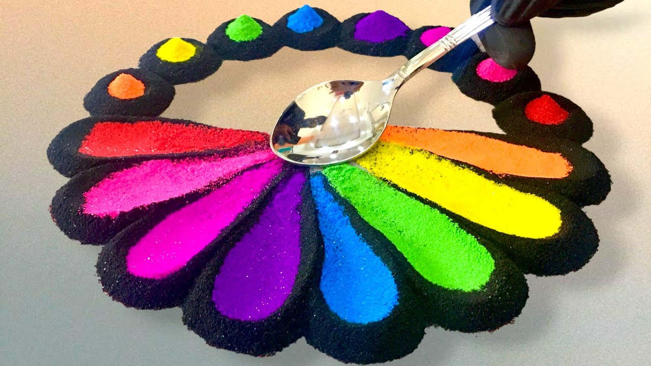 Dev Diwali rangoli design using spoon l Rangoli designs with dots ...