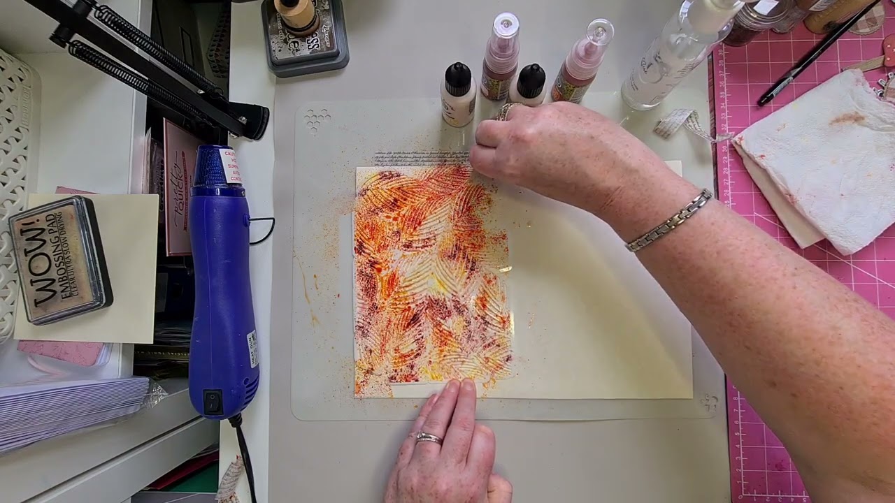 Pixie Powders stencil technique - making an autumn ATC for 