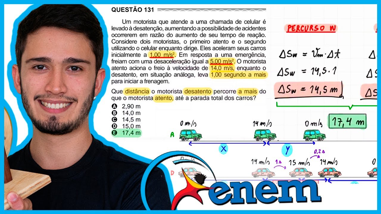 ENEM 2017 - Um motorista que atende a uma chamada de celular é levado à desatenção, aumentando a pos